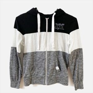 Reflex Front Zip Striped Long Sleeve Hoodie Drawstring California Embroidered